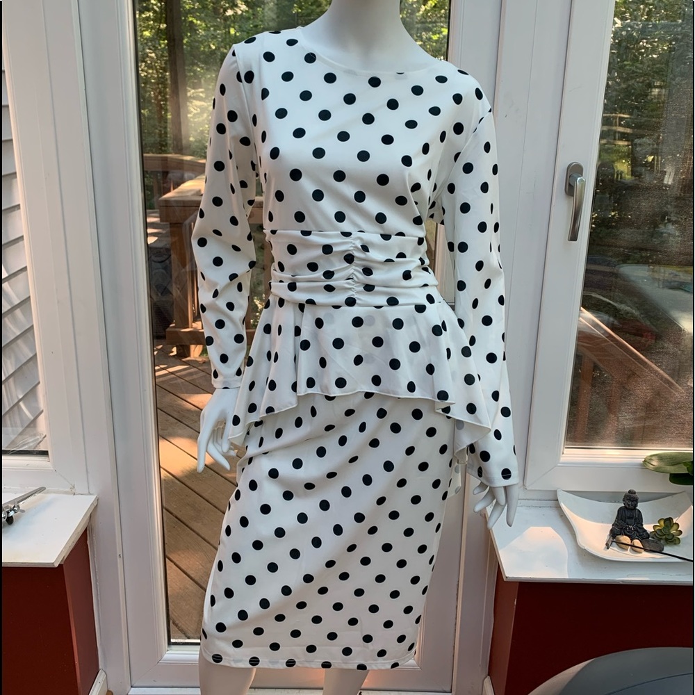 Blue and White Polka Dot Dress -XL fitted